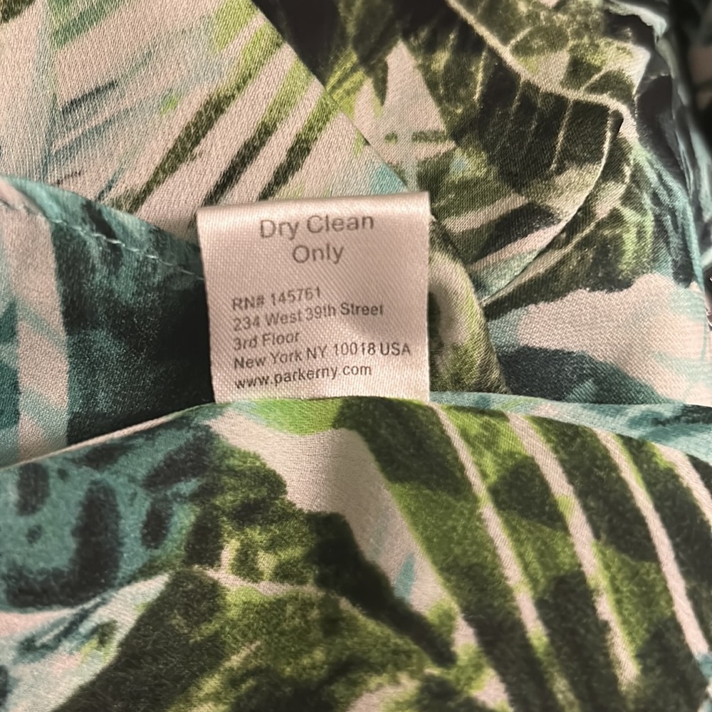 Parker Silk Amazonia Palm Leaf Print Asymmetrical Racerback Flared Mini Dress  M - Picture 10 of 11